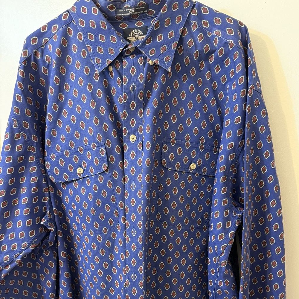 Vintage Dockers Shirt Mens XXL Diamond Geometric Pattern Long Sleeve Button 90s
